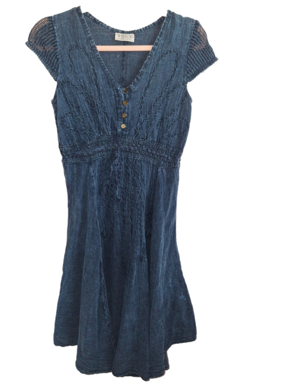 Vintage Santo domingo Weekend Blue Cotton Mini sz small denim look Dress